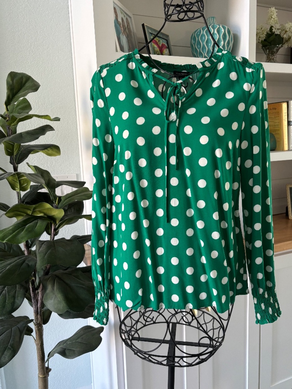 NWT Talbots Green Polka Dot Blouse Sz XS